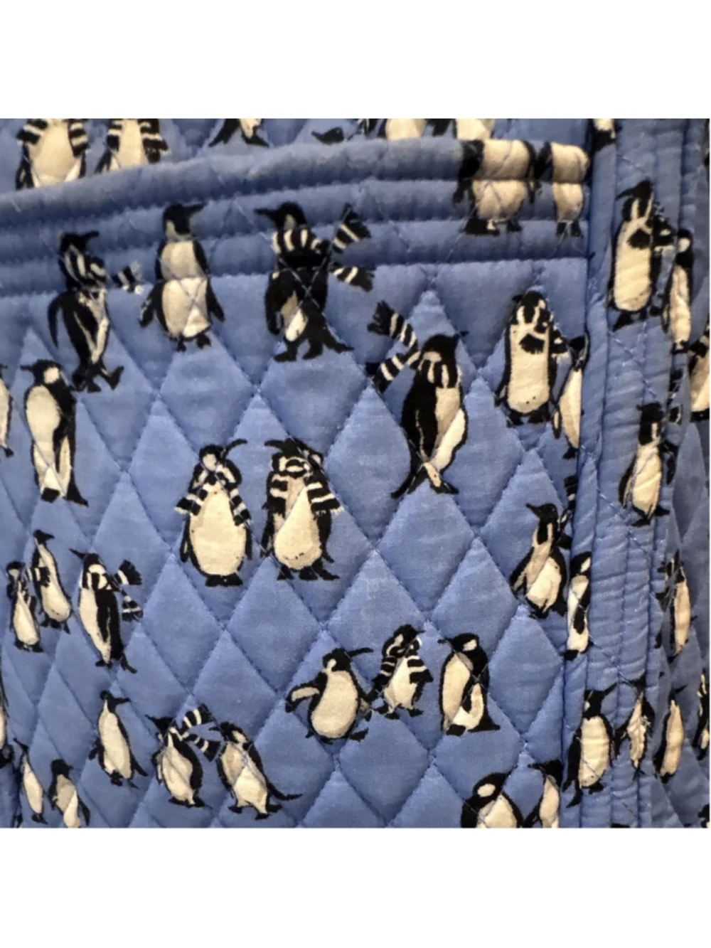 Vera Bradley Blue Penguin Print Tote Bag, Medium, Pockets inside & out 1215